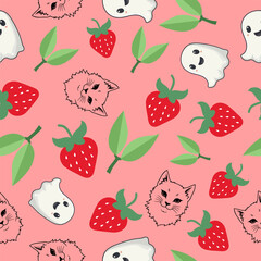 Playful cats and ghosts pattern digital art fun environment whimsical design close-up