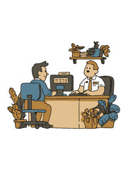 Illustration of Two Men in an Office with Desk and Plants