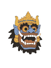Traditional Balinese Mask Illustration with Colorful Detail and Design