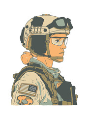 Female Soldier in Tactical Gear with Helmet and Safety Goggles