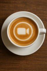 Fototapeta premium Creative latte art featuring a camera icon on a warm coffee drink