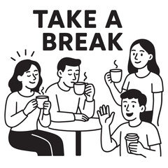 people enjoying free time, drinking coffee, daily routine, invitation to hang out, 
for social media stickers and posts, marketing, restaurants and coffee bars vector