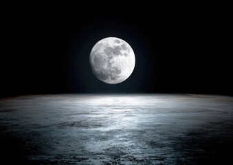 Majestic full moon glowing over a planets horizon in deep space.