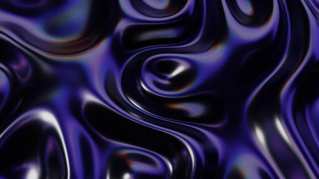 Abstract fluid texture of swirling liquid chrome metal waves with motion light effect. Seamless looping video. 4k psychedelic hypnotic graphics dynamic dark holographic background