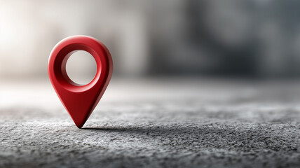 Red location pin marker standing on asphalt surface, navigation and maps concept. AI generated