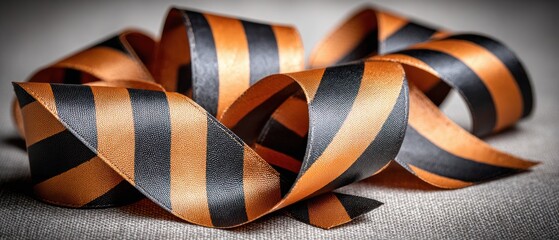 Fototapeta premium A pile of used orange and black streamers rustle softly, capturing the essence of Halloween decor and festivities