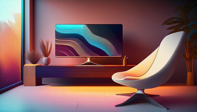 modern curved monitor on a stand minimalist aesthetic