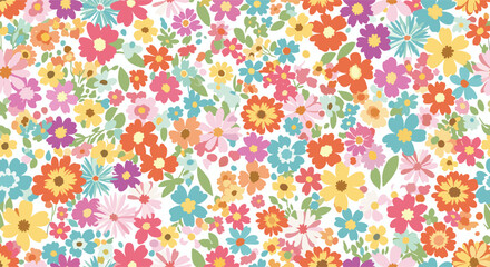 A cheerful explosion of small blooms in vibrant colors adorning a white canvas for a delightful visual experience