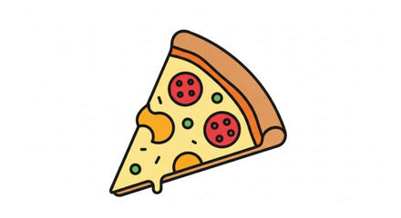 Illustration of a pizza slice with pepperoni and olives, a popular and delicious fast food