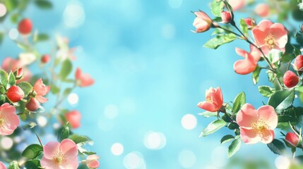 Delicate pink blossoms and lush greenery create a serene spring background