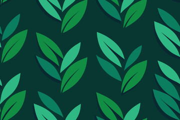 Obraz premium Seamless Pattern of Green Leaf Illustrations in Varying Shades on Dark Background