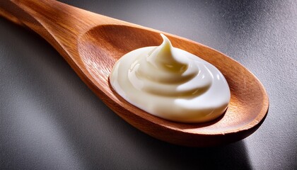 wooden spoon with creamy dairy product