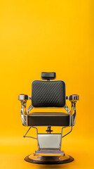 Vintage Barber Chair on Vibrant Yellow Background, Minimal Concept