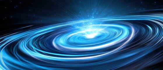 A mesmerizing swirl of blue light and energy, resembling a cosmic phenomenon, evoking a sense of depth and motion in a vast universe.