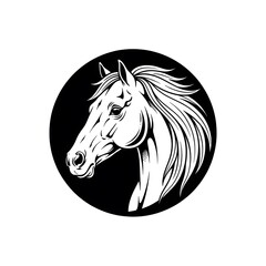 Elegant Horse Head Portrait in Black and White Circle Graphic Design Illustration