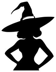 Silhouette of a halloween witch with her hands on her hips, isolated 