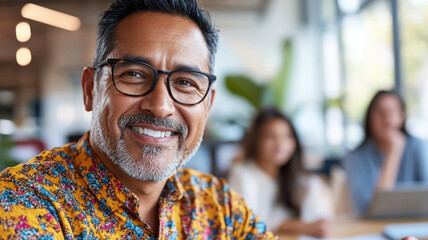 South Asian man in his 30s speaks in meeting while reviewing survey feedback on a digital tablet in a bright casual room. Survey research answer checklist