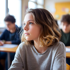 Teenage girl following explanation in classroom at high school