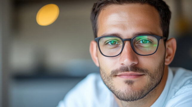 Young middle eastern businessman working in office professional close-up portrait