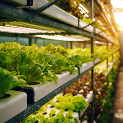 Hydroponic greenhouse growing fresh green lettuce using sustainable agriculture methods