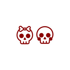 Cute Skull Couple Vector Icons in Cartoonish Style
