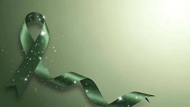 Symbolic Green Awareness Ribbon with Magical Sparkles for Health and Charity Campaigns