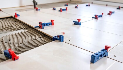 Obraz premium Tiles being laid with clips