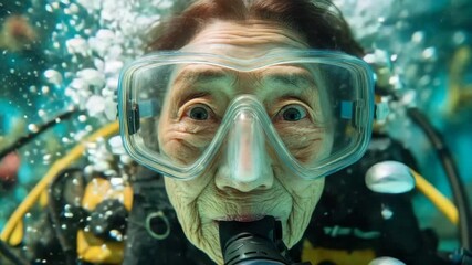Senior woman scuba diving and enjoying her retirement