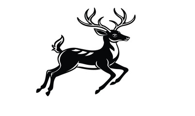 Minimalist Black and White Deer Illustration – Stylized Leaping Animal Art with Decorative Antlers