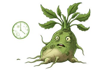 Obraz premium TimePressured Turnip Whimsical Illustration of a Stressed Vegetable isolated on transparent background