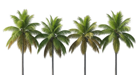 Obraz premium Row of Four Palm Trees tropical nature isolated on a transparent background