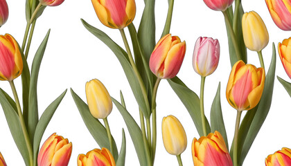 Seamless Pattern of Colorful Tulips gigapixel isolated on a transparent background