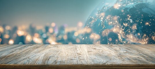 Blurred Festive Background with Wooden Table.