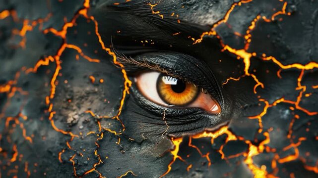 Close-up shot of an elephant's eye with flames in the background, great for representing boldness or uniqueness