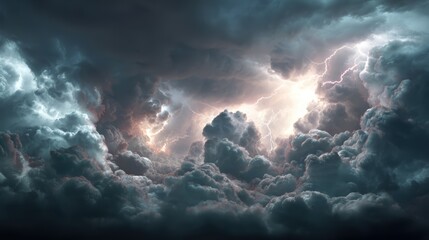 Obraz premium Thunderstorm's Embrace: Witness the awesome power of nature's fury as lightning illuminates a dramatic and ominous thunderstorm, a breathtaking display of raw energy and ethereal beauty.