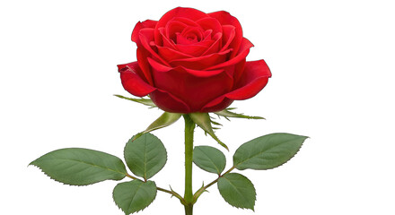 Naklejka premium Single Red Rose With Stem and Leaves gigapixel image isolated on a transparent background