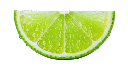 Slice of Juicy Lime with Water Droplets citrus fruit isolated on a transparent background