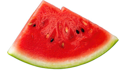 Slice of ripe watermelon with seeds on black background isolated on a transparent background