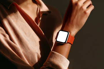 Modern tech mockup with stylish smartwatch on wrist in minimal setting