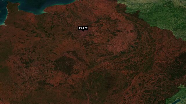 Paris France City Map with Borders Highlighted in Geographic Animation