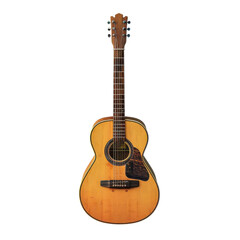 Obraz premium Beautiful acoustic guitar showcasing intricate craftsmanship and natural wood grain in a well-lit studio setting