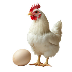 Fototapeta premium Laying hen with egg looking sideways, isolate on transparent white background