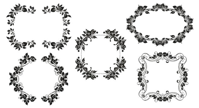Five decorative floral wreath and frame designs for elegant borders and accents vector