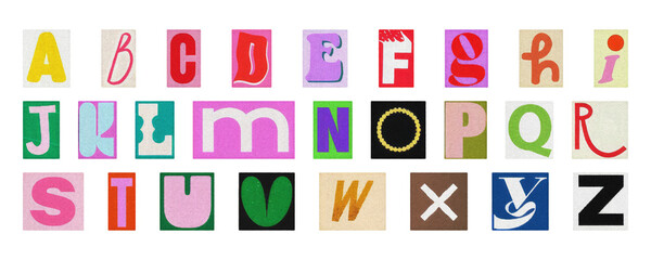 Cartoon colorful alphabet PNG, playful collage letters isolated