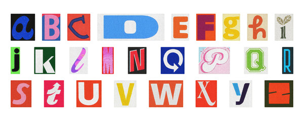 Cartoon colorful alphabet PNG, playful collage letters isolated