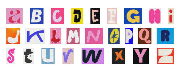 Cartoon colorful alphabet PNG, playful collage letters isolated