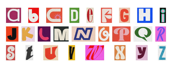 Cartoon colorful alphabet PNG, playful collage letters isolated