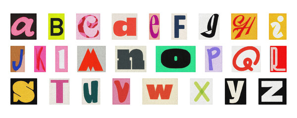 Cartoon colorful alphabet PNG, playful collage letters isolated