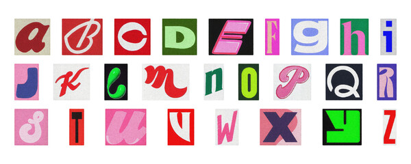 Cartoon colorful alphabet PNG, playful collage letters isolated