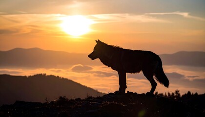 Silhouette of wolf at sunrise